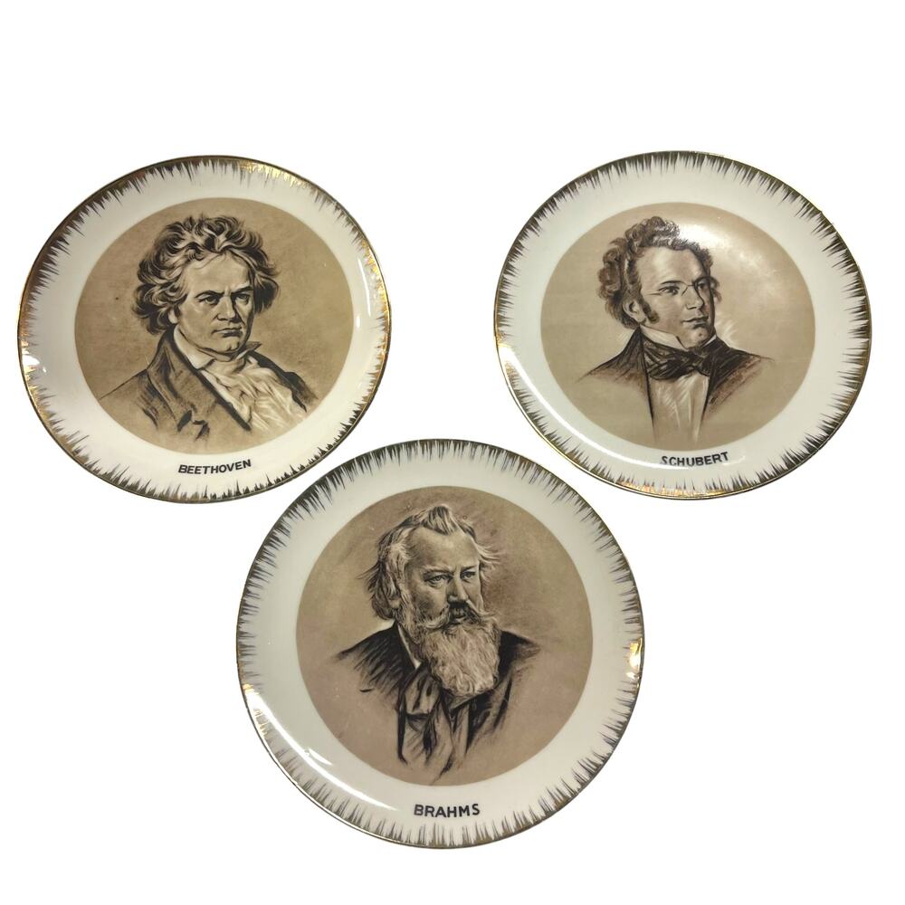 Vintage Composer Portrait Plates Set of 3 Beethoven Schubert Brahms Japan 8.25”